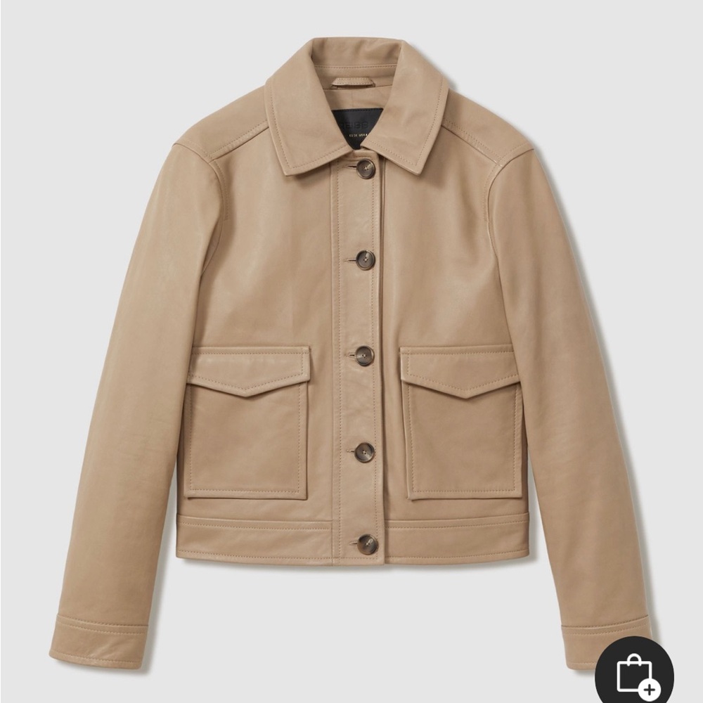 NWT Reiss Neutral Hansen Leather Trucker Jacket